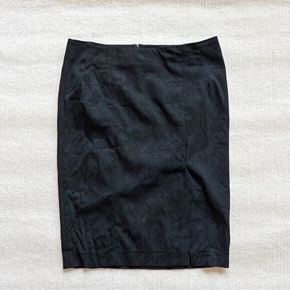 Bebe Women Vintage Retro Pattern Black Midi Pencil Skirt Zipper Business Casual - Picture 1 of 9